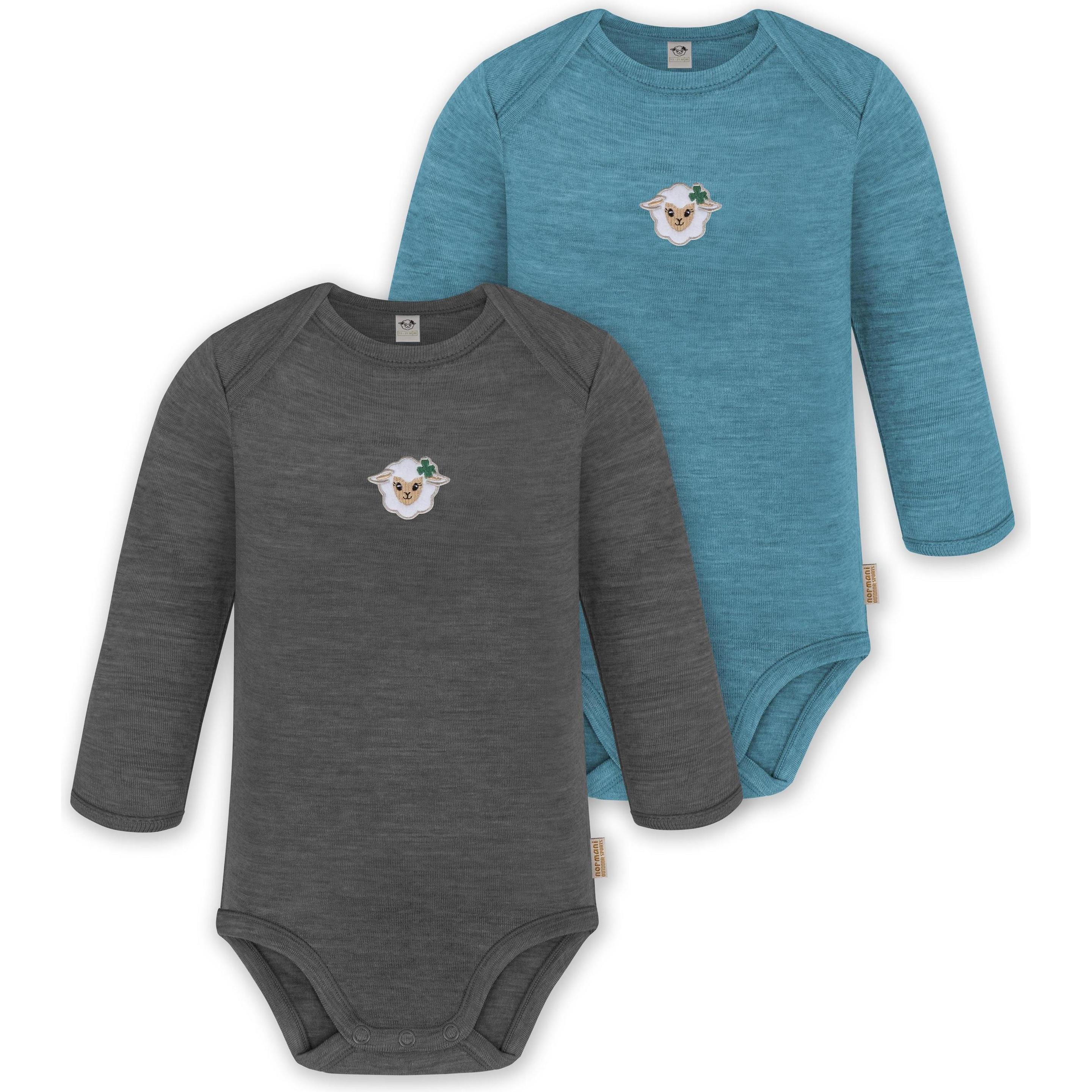 Normani, Herren, Body, 2er Pack Baby Merino Body Langarm „Auckland" - 9373, Blau, (68)