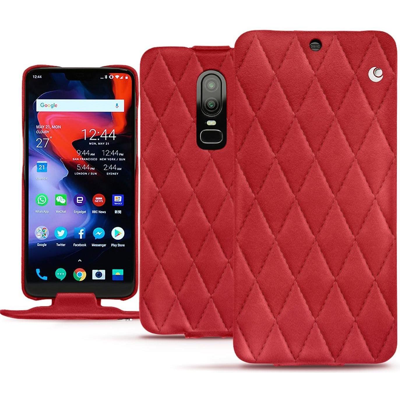 Thumbnail - Noreve Lederschutzhülle vertikal (OnePlus 6), Smartphone Hülle, Rot