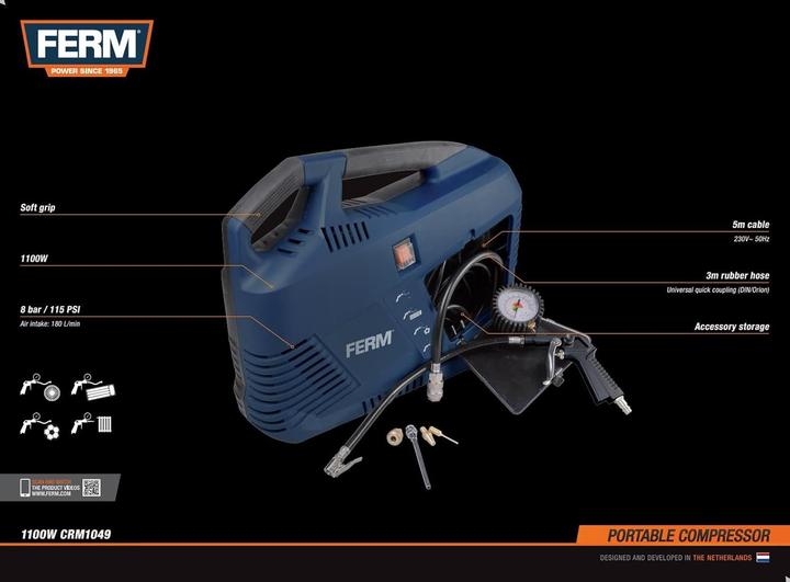 Produktbild Ferm Druckluft-Kompressor CRM1049 (180 l, 8 Bar)