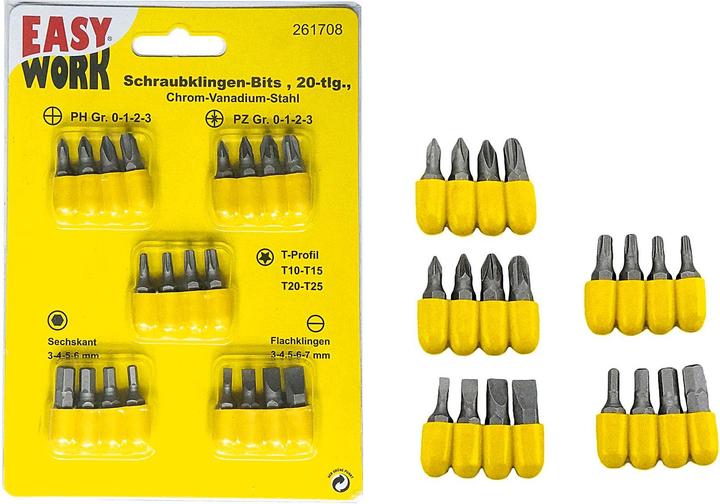 Actual product image Easy Work Schraubklingenbitsatz (3 - 4.5 - 6 - 7 mm, 4 x Philips size #0 - #1 - #2 - #3, 4 x Pozidrive size #0 - #1 - #2 - #3, 4 x star T10 - T15 - T20 - T25, 4 x hexagon 3 - 4 - 5 - 6 mm)