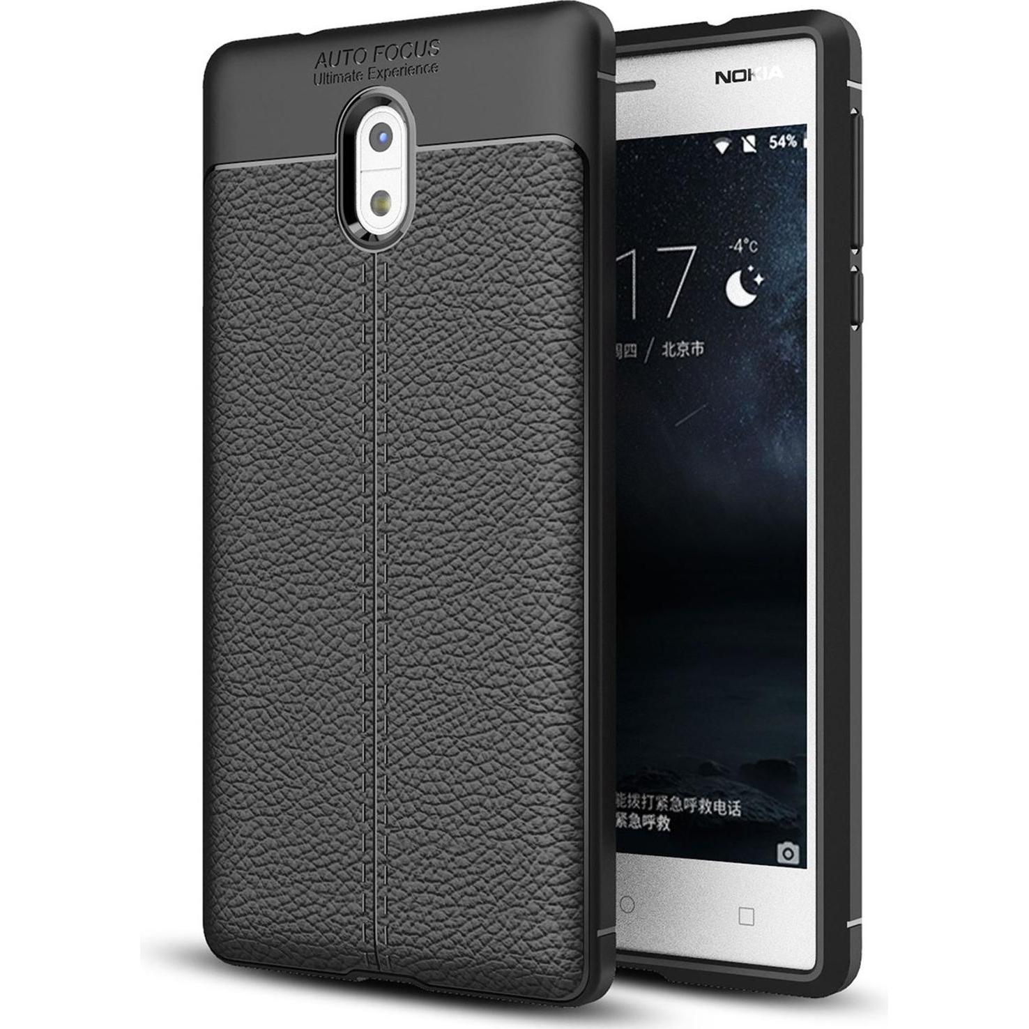 Nalia Leder-Look Handyhülle (Nokia 3), Smartphone Hülle, Schwarz