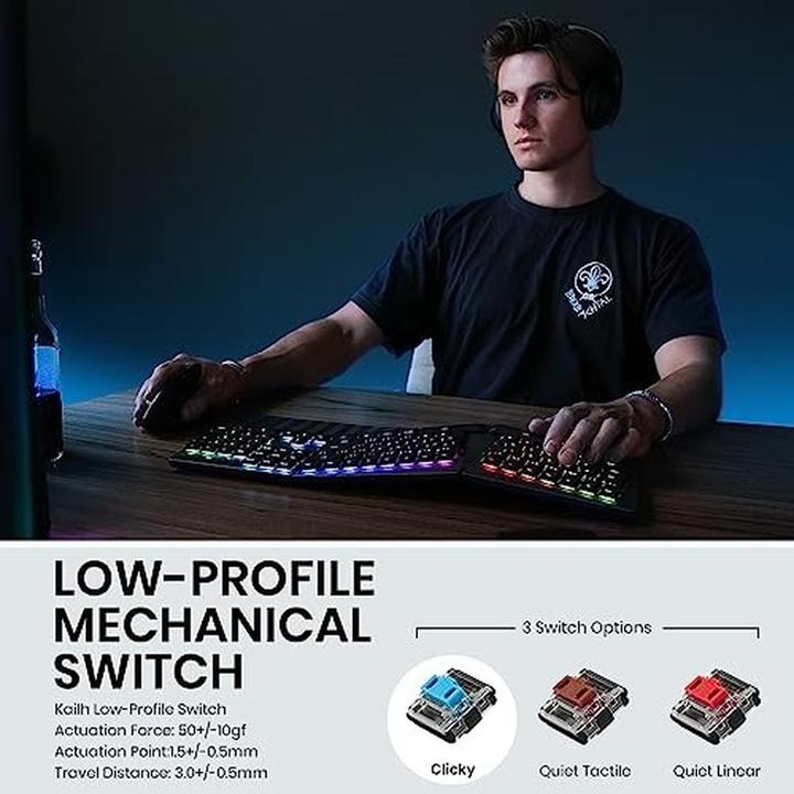 Produktbild Perixx Bluetooth Backlit Ergo Low Profile Mechanical Full-size US Tactile Keyboard (US, Kabelgebunden, Kabellos)