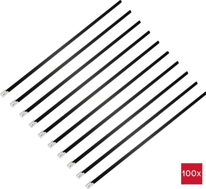 Actual product image Tru Components TC-12647616 Steel cable tie 360 mm 7.9 mm AISI 304 with coating (Metal cable ties, 360 mm, 100 pcs.)