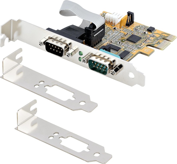 Produktbild StarTech com 2-Port PCI Express Serial Card, Dual Port PCIe to RS232 (DB9) Serial Card, 16C1050 UART (0.07 m, Industriekabel)