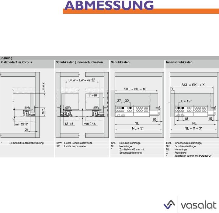 Produktbild Vasalat Blum Tandem Vollauszug Set Schubladenauszug 350mm Blumotion + Kupplung bis 30kg