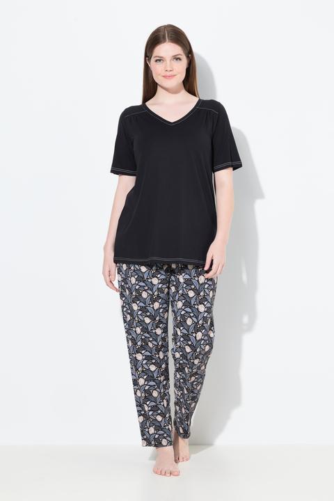 Actual product image Ulla Popken Geometric Leaf Print Two Piece Pajama Set (58)