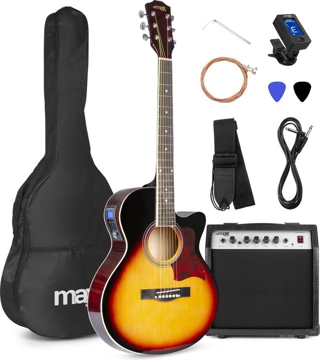 Image du produit Max Music Western Guitar ShowKit Sunburst (Set de guitare semi-acoustique, Palissandre, Tilleul)
