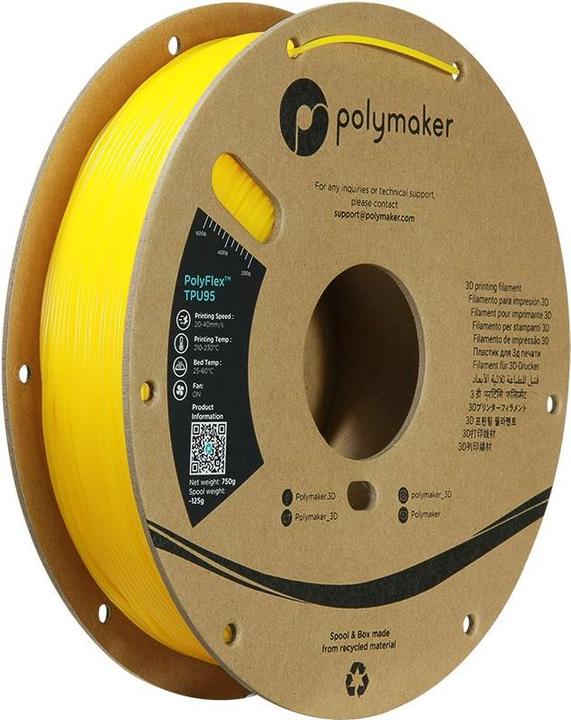 Produktbild Polymaker PolyFlex TPU95 V2 - Yellow - 1.75mm (TPU, 1.75 mm, 750 g)