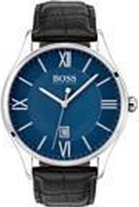 Image du produit Hugo Boss Orologio Analogico al Quarzo con Cinturino in Pelle Nera, Cassa in Acciaio e Quadrante Blu (Montre analogique, 43 mm)