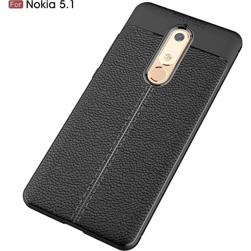 Thumbnail - Screenguard Nokia 5.1 Hülle Leather Design TPU Cover (Nokia 5.1), Smartphone Hülle, Schwarz