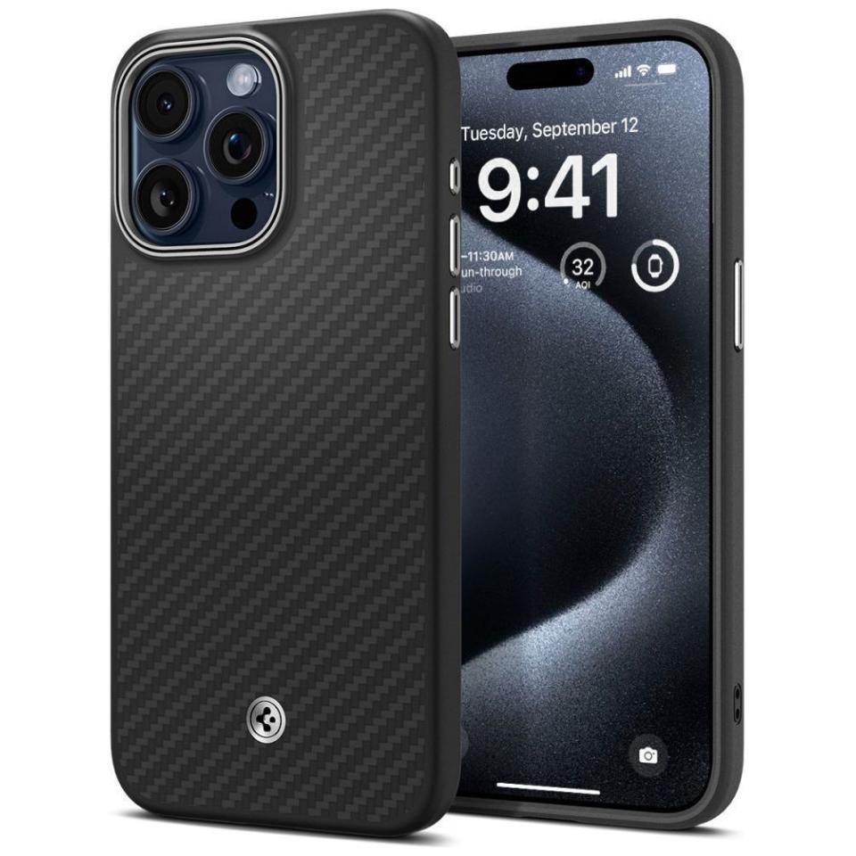 Spigen Enzo Aramid Mag Magsafe Hülle für iPhone 16 Pro Max 6,9" schwarz/silber (Apple iPhone 16 Pro Max), Smartphone Hül...