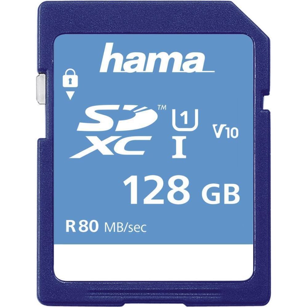 Hama SDXC 128GB Class 10 UHS-I 80MB/s (128 GB, SDXC, U1, UHS-I), Speicherkarte, Blau