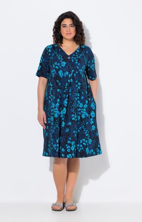 Produktbild Ulla Popken Jersey-Midikleid, A-Linie, V-Ausschnitt, Halbarm (50, 52)