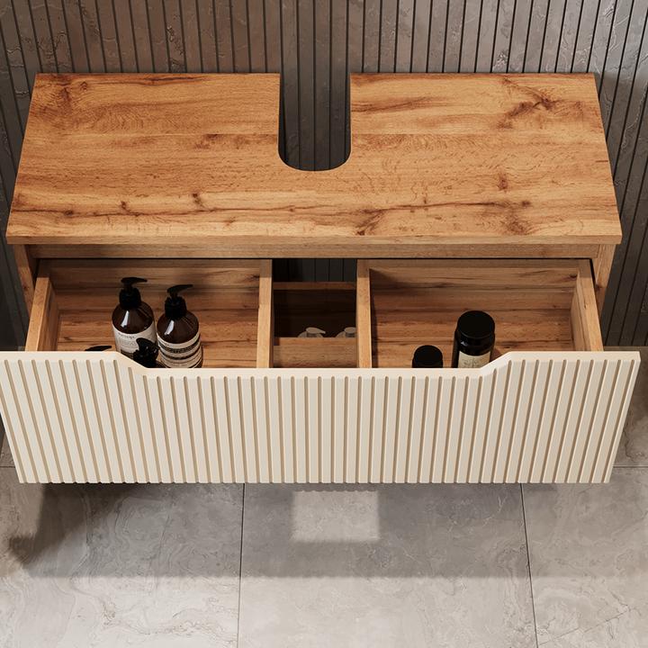 Actual product image Vicco Waschbeckenunterschrank Lotta, Eiche/Kaschmir gestreift, 79.6 x 62.5 cm mit 2 Schubladen (79.60 x 32 x 62.50 cm)