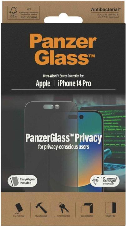 Immagine prodotto PanzerGlass Pellicola protettiva Ultra Wide Fit Privacy iPhone 14 Pro (1 Pezzo/i, Apple iPhone 14 Pro)