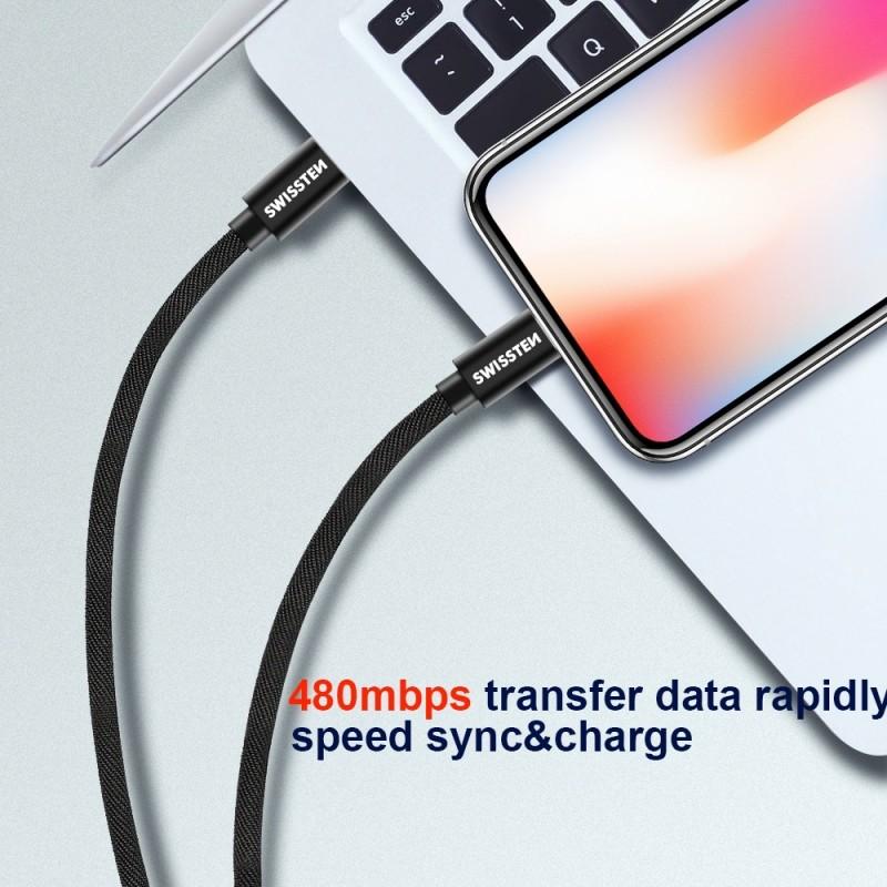 Thumbnail - Swissten Datenkabel Textil USB-C / Lightning MFi 1.2 M (1.20 m, USB 3.2 Gen 1), USB Kabel