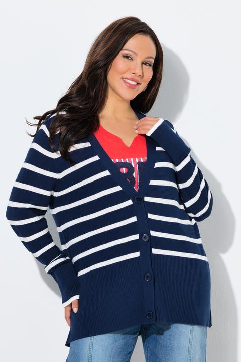 Produktbild Ulla Popken Strickjacke, Ringel, V-Ausschnitt, Langarm (62)