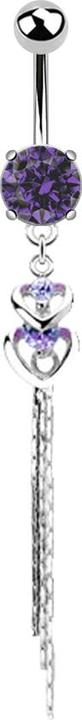 Immagine prodotto Star Piercing Banana in argento con ciondolo a forma di palla e cristallo di tanzanite a due cuori con filo (Ottone, Acciaio chirurgico 316L)