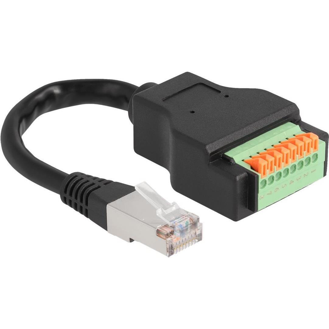 Delock RJ45 Kabel Cat.5e Stecker zu Terminalblock Adapter mit Drucktaster 15 cm, Netzwerk Zubehör