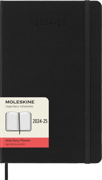 Productafbeelding Moleskine 18 maanden dagelijkse notitiekalender 2024/2025, L/A5, Harde kaft, Zwart (A5, Engels)