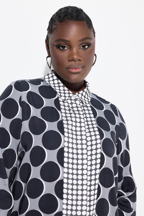 Actual product image Ulla Popken Mixed Polka Dot Long Sleeve Tunic Blouse (46, 48)