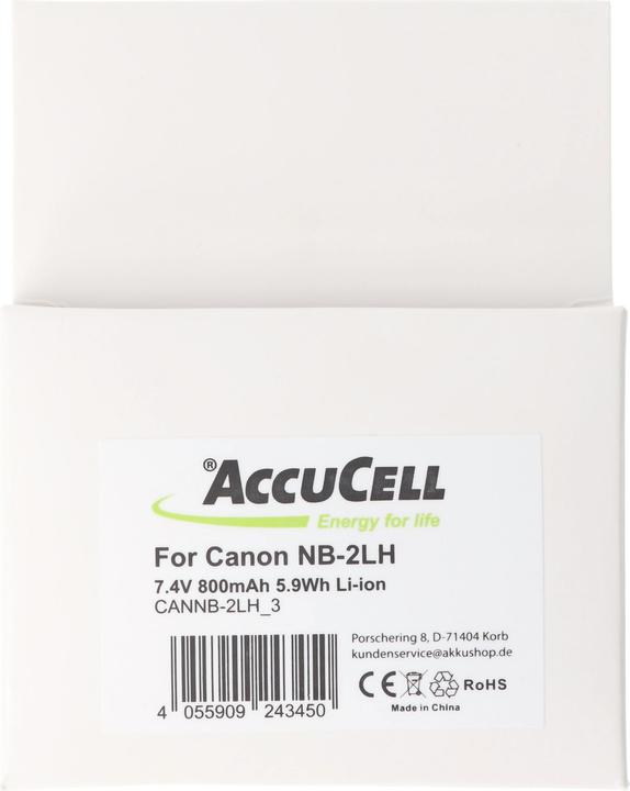 Produktbild AccuCell Akku passend für Canon NB-2LH, NB-2L Li-Ion, 800mah (Kamera Akku)