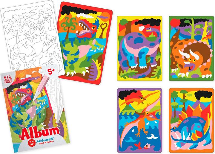 Sabbiarelli Sand-it for Fun Album Dinosaures, 5 motifs (15 x 20 cm)