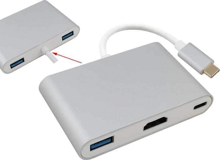 Produktbild Helos Dockingstation, USB 3.1 Type-C St/3xUSB/HDMI/Type-C Bu, PREMIUM 4K, silber USB Type-C™ Dockingstati (USB-C, 3 Ports)