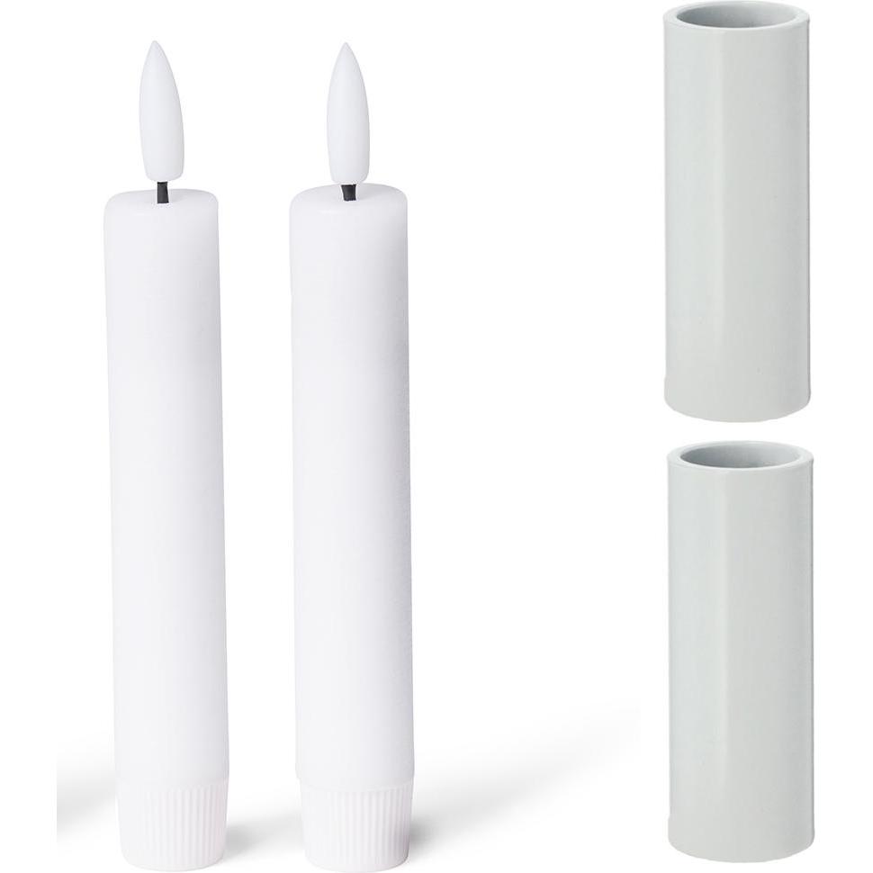 Novaliv, Kerzenständer, 2er-Set Kerzenständer magnetisch Stabkerzen Tafelkerzen WEISS 2,8x5cm mit LED-Stabkerzen