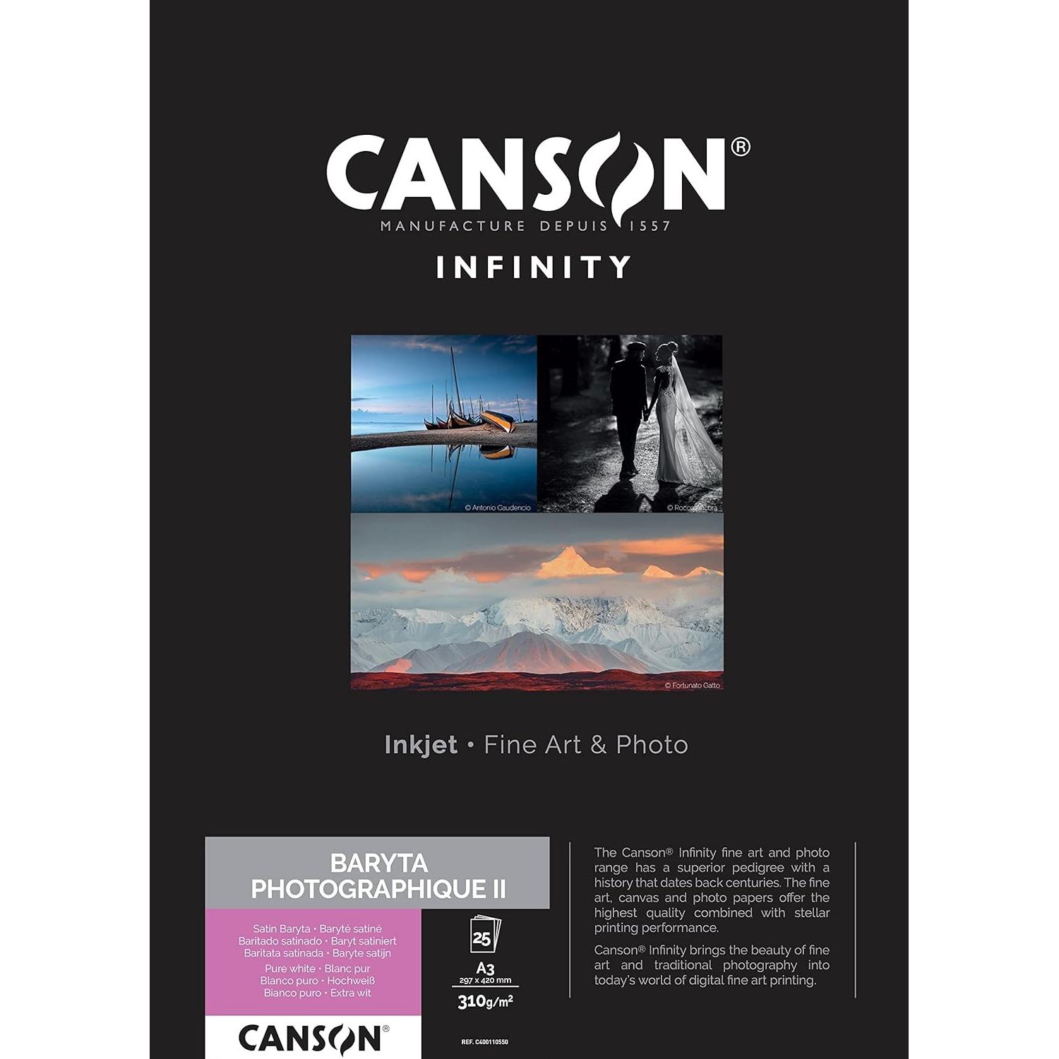 Canson Infinity Baryta Photo II A3 310 g/m2 25 Blatt (297 x 420 mm) (310 g/m², A3, 25 Stk.), Fotopapier, Weiss