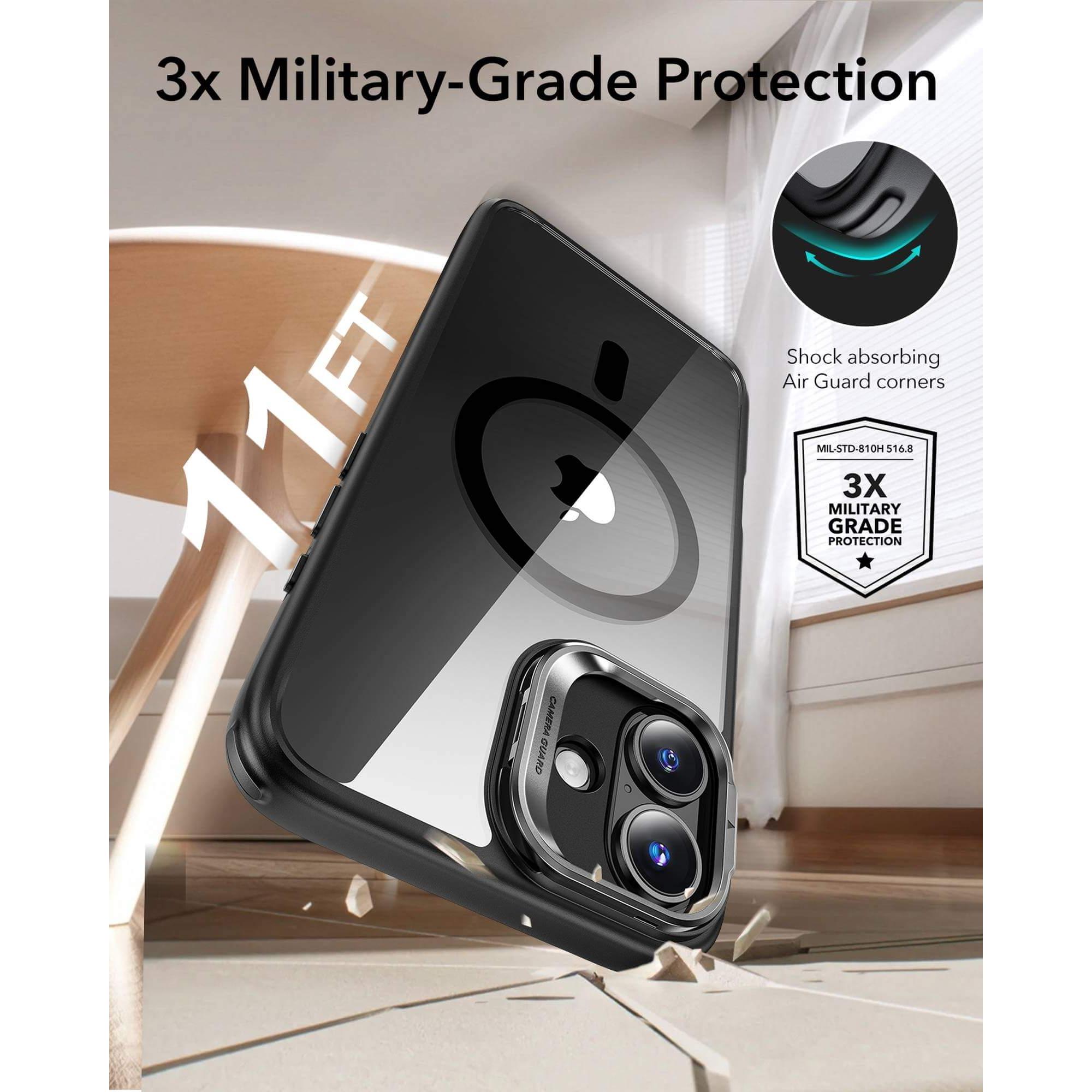 Thumbnail - ESR Classic Hybrid HaloLock Case mit Stash Stand (Apple iPhone 16), Smartphone Hülle, Schwarz