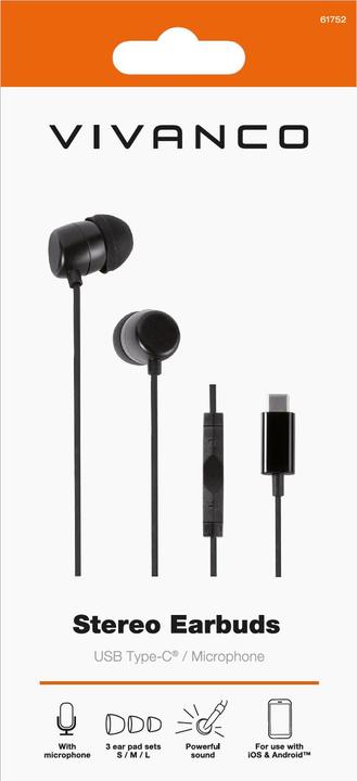 Actual product image Vivanco WEVVSP10USBC-BK Headset Wired In-ear Calls/Music USB Type-C Black (No noise cancellation, Cable)