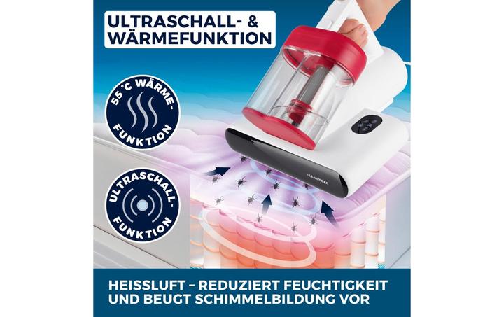 Produktbild CleanMaxx Milben-Handstaubsauger 400W, Weiss/Rot + CH-Stecker