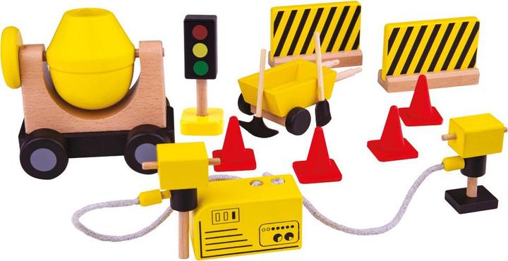 Bigjigs Tidlo wooden doll's house, construction worker, building material, 1