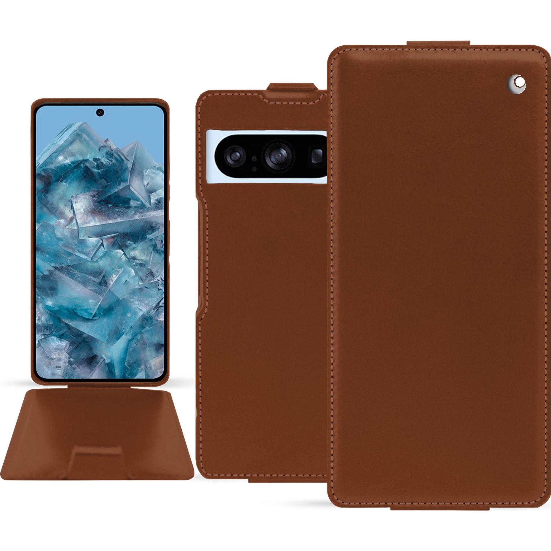 Noreve Lederschutzhülle vertikal (Google Pixel 8 Pro), Smartphone Hülle, Braun