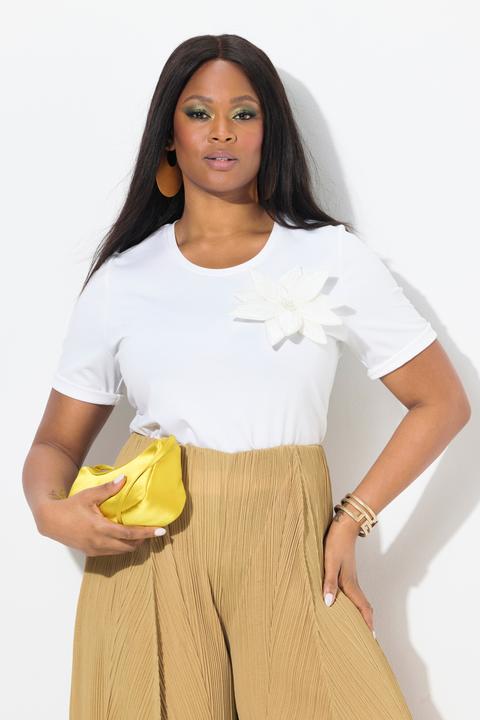 Immagine prodotto Ulla Popken T-shirt classica con spilla floreale, scollo a girocollo e mezze maniche (54)