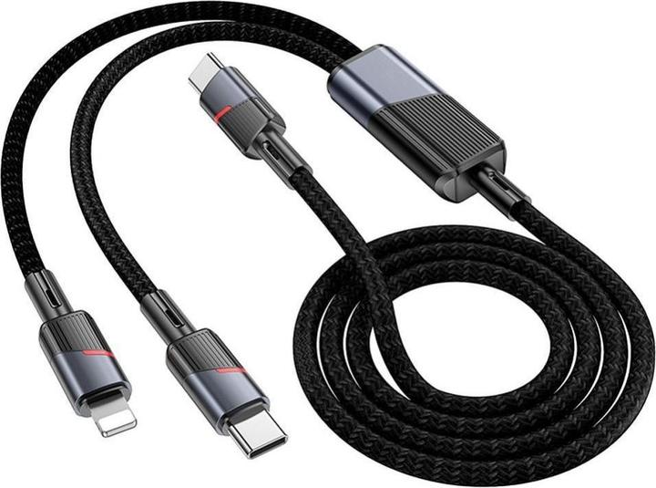 Actual product image Hoco Cable Cable 2in1 USB C to USB C + Lightning 5A 100W 1,2 m U139 black (1.20 m, 100 W)