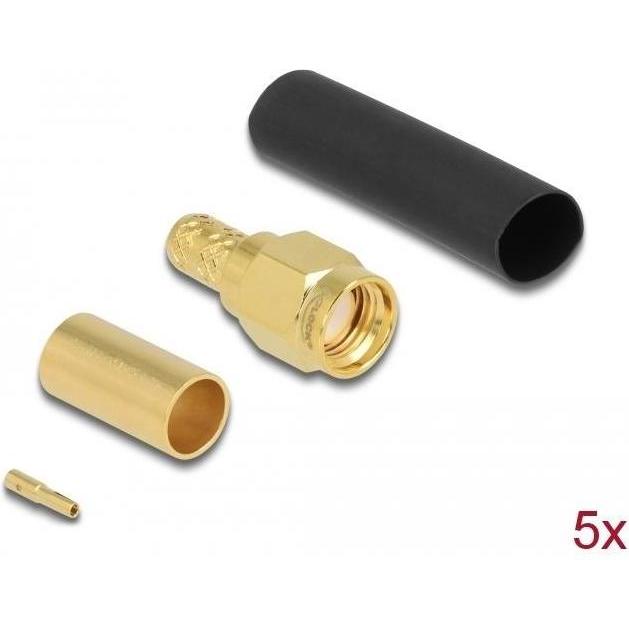Delock RP-SMA Stecker zum Crimpen LMR200 mit passendem Schrumpfschlauch (Antennenkabel), Antennenkabel