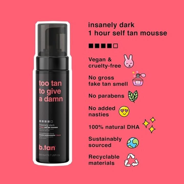 Actual product image B.Tan Too Tan To Give A Damn Tan Mousse 200 ml (Self-tanning towel, 200 ml)