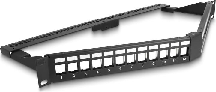 Actual product image Delock 48.30cm (19") Keystone Patch Panel 24 Port with Relief Rail 1 U angled black