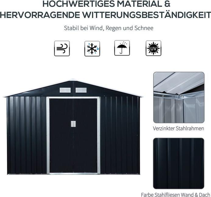 Immagine prodotto Swisshandel24 Capanno per attrezzi con fondamenta Capanno da giardino Capanno da giardino in metallo Grigio