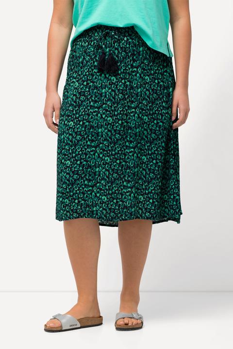 Image du produit Ulla Popken Jupe midi à motif léopard, coupe trapèze et taille élastique. Tissu crêpe (50, 52)