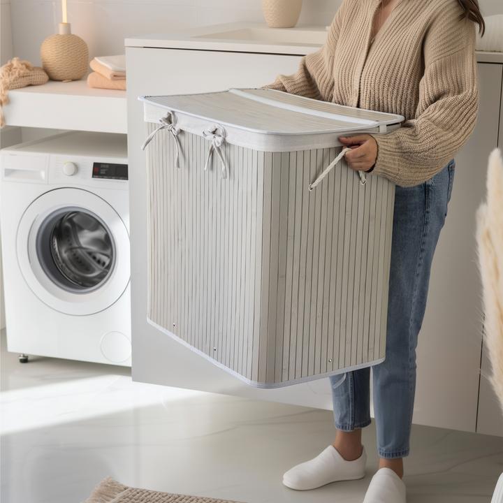 Productafbeelding Noris Nordis - Bamboo Laundry Basket with 3 Compartments - Grey - 60 x 40 x 60 cm (144 l)