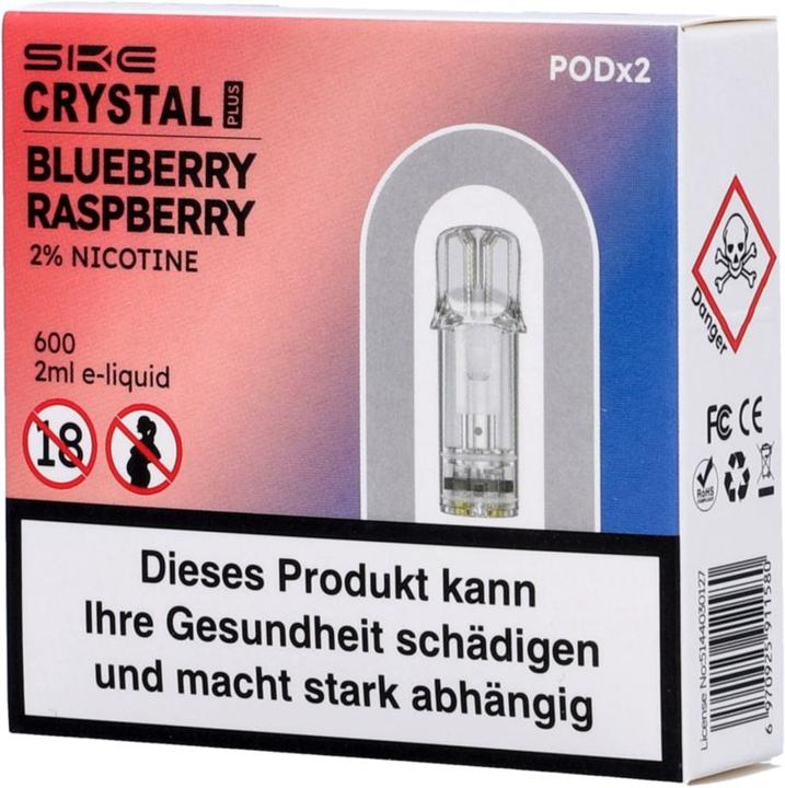 Immagine prodotto SKE Crystal Plus Blueberry Raspberry- E-Pod-Nachfüllung - 2 Stk. à 2 ml (Lampone, Mirtillo)