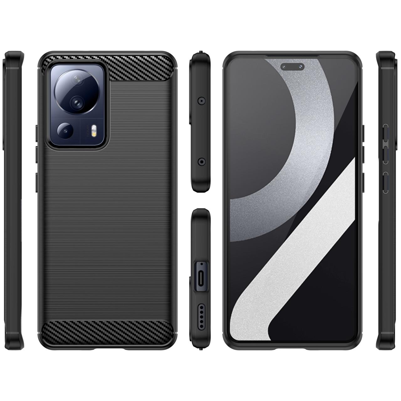 Thumbnail - Screenguard Xiaomi 13 Lite Hülle Carbon Brushed Soft TPU (Xiaomi 13 Lite), Smartphone Hülle, Schwarz