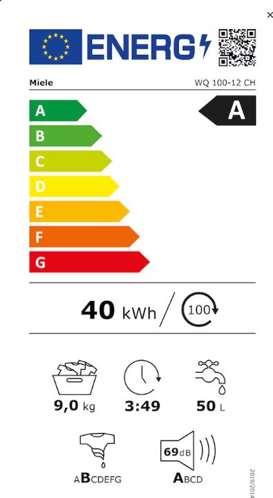 Energy Label Miele WQ 100-12 CH (9 kg, Changeable)