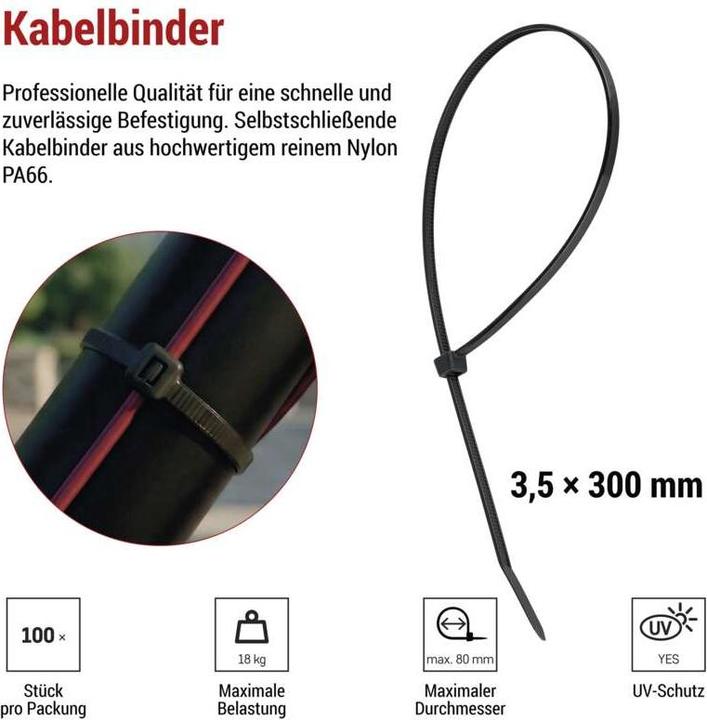 Actual product image Emos Cable tie 300×3,5, black, 100 pcs (300 mm, 100 pcs.)