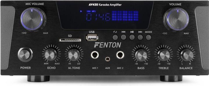 Immagine prodotto Karaoke amplificatore con Bluetooth - Fenton AV430B - 600W - 2 microfooningangen met echo - mp3 speler (Amplificatore)