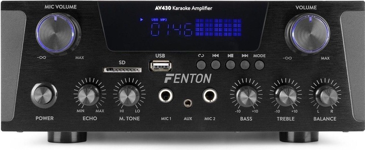 Actual product image Karaoke amplifier with Bluetooth - Fenton AV430B - 600W - 2 microfooningangen met echo - mp3 speler (Amplifier)