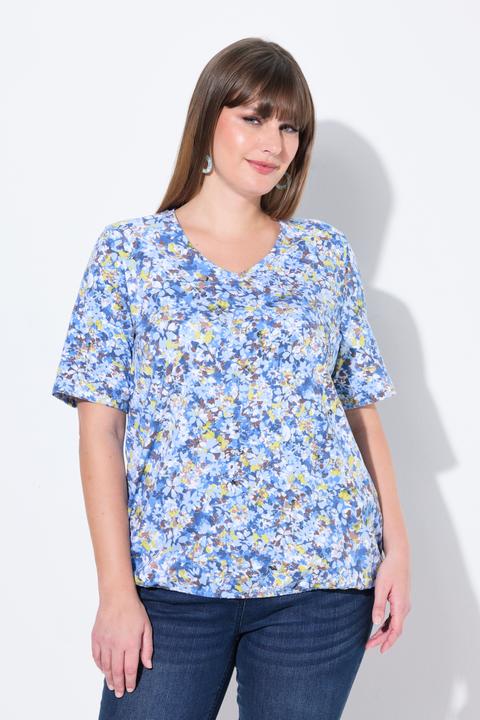 Produktbild Ulla Popken T-Shirt, Gummisaum, V-Ausschnitt, Halbarm (62)